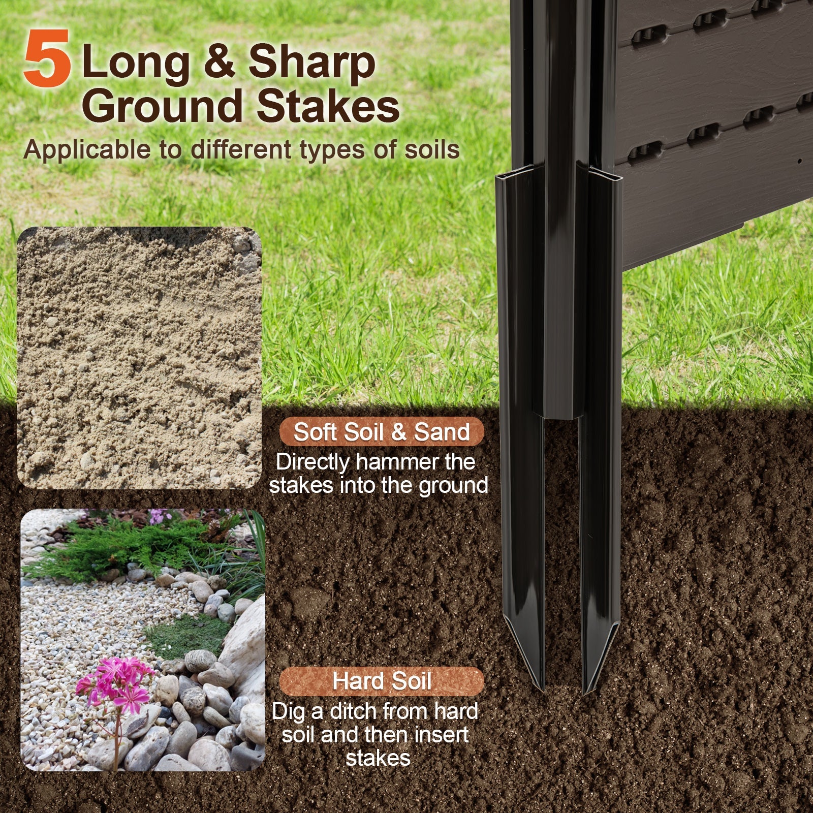 Outdoor Privacy Fence Screen with 5 Ground Stakes for Garden Yard Patio-Brown