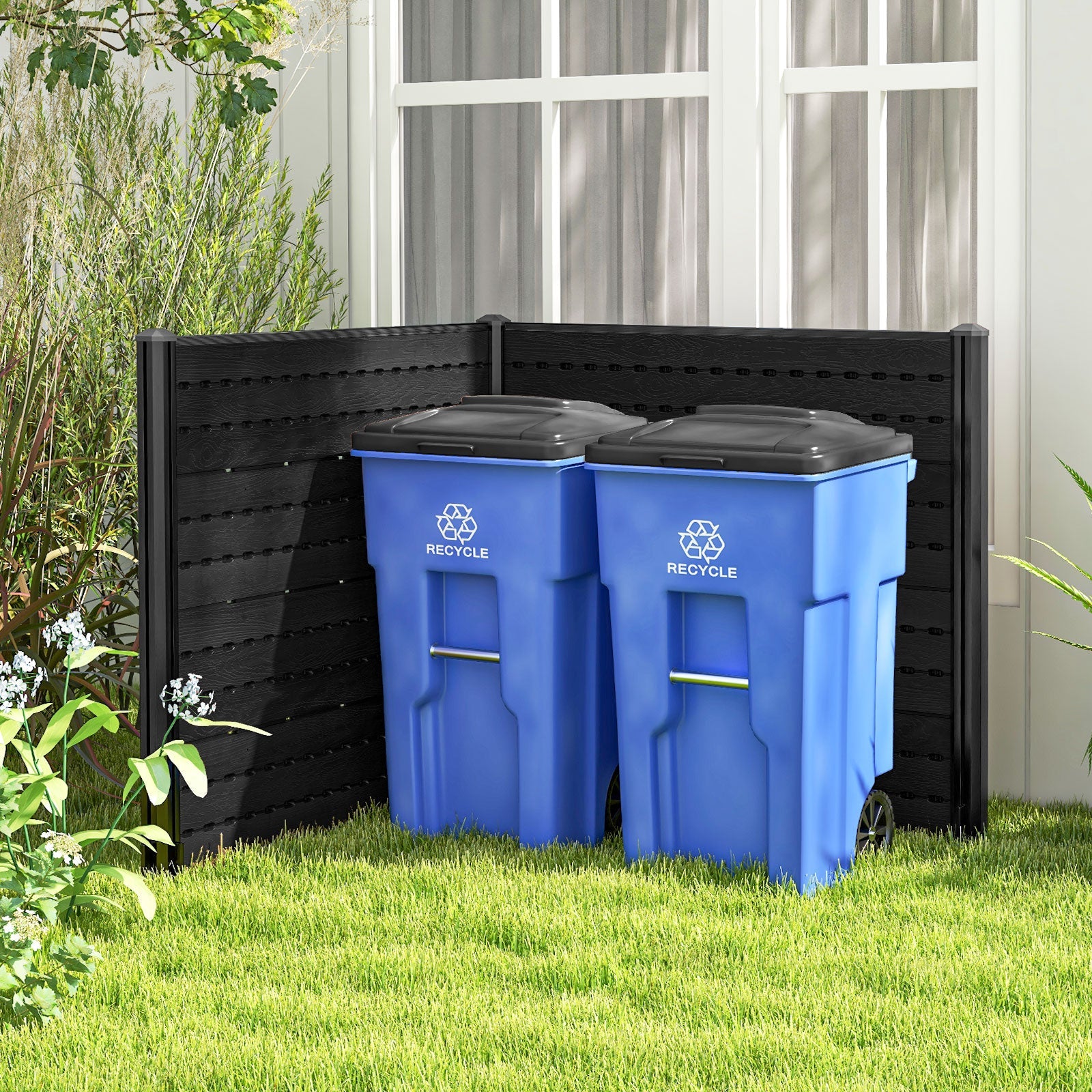 Outdoor Privacy Fence Screen with 5 Ground Stakes for Garden Yard Patio-Black