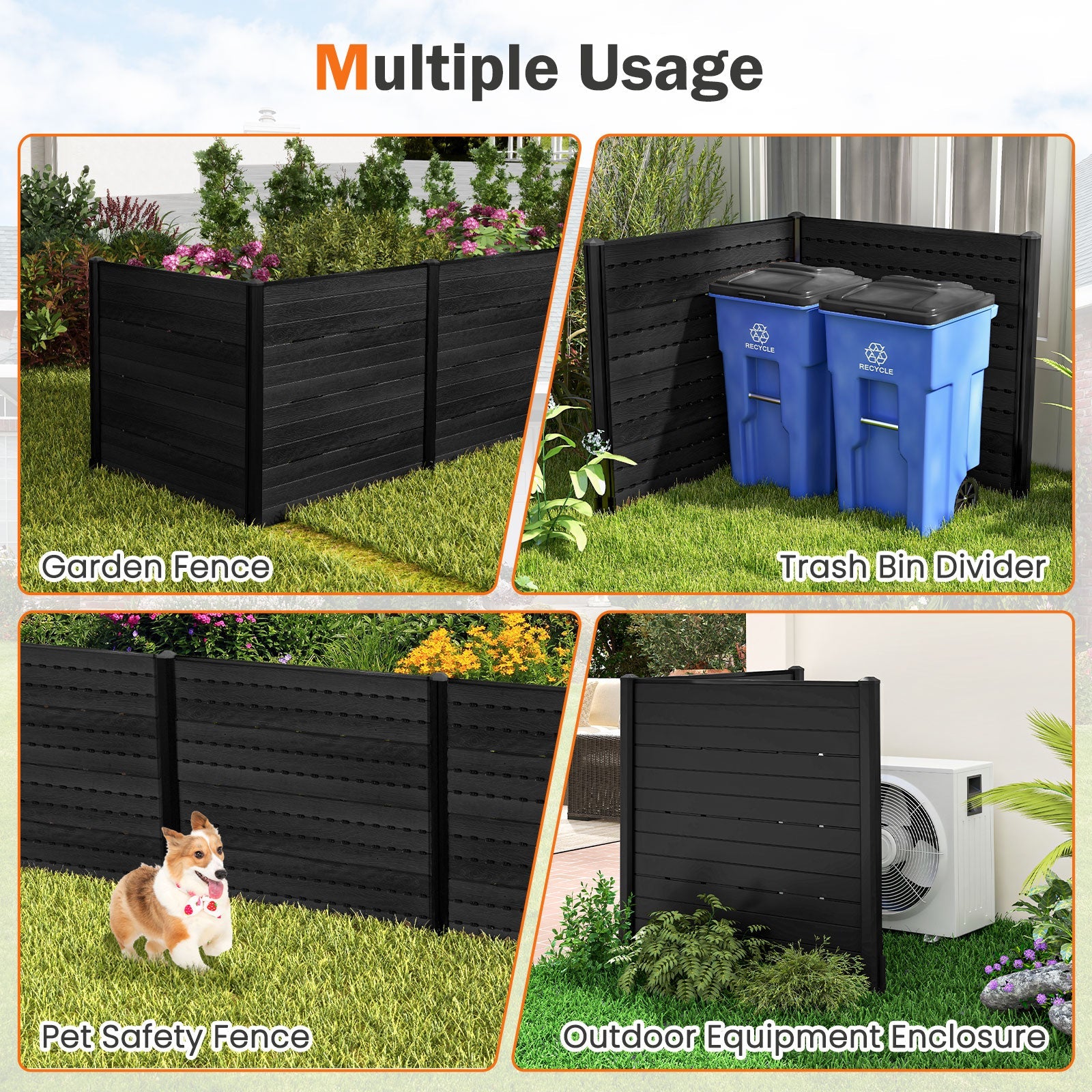 Outdoor Privacy Fence Screen with 5 Ground Stakes for Garden Yard Patio-Black