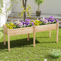 Fir Wood Outdoor Raised Garden Bed with Divider Panel and Drainage Holes-Natural