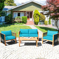 4 Pieces Wood Outdoor Patio Furniture Set with Cushions for Garden-Turquoise