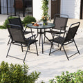 6 Pieces Patio Dining Set Folding Chairs Glass Table Tilt Umbrella for Garden-Gray