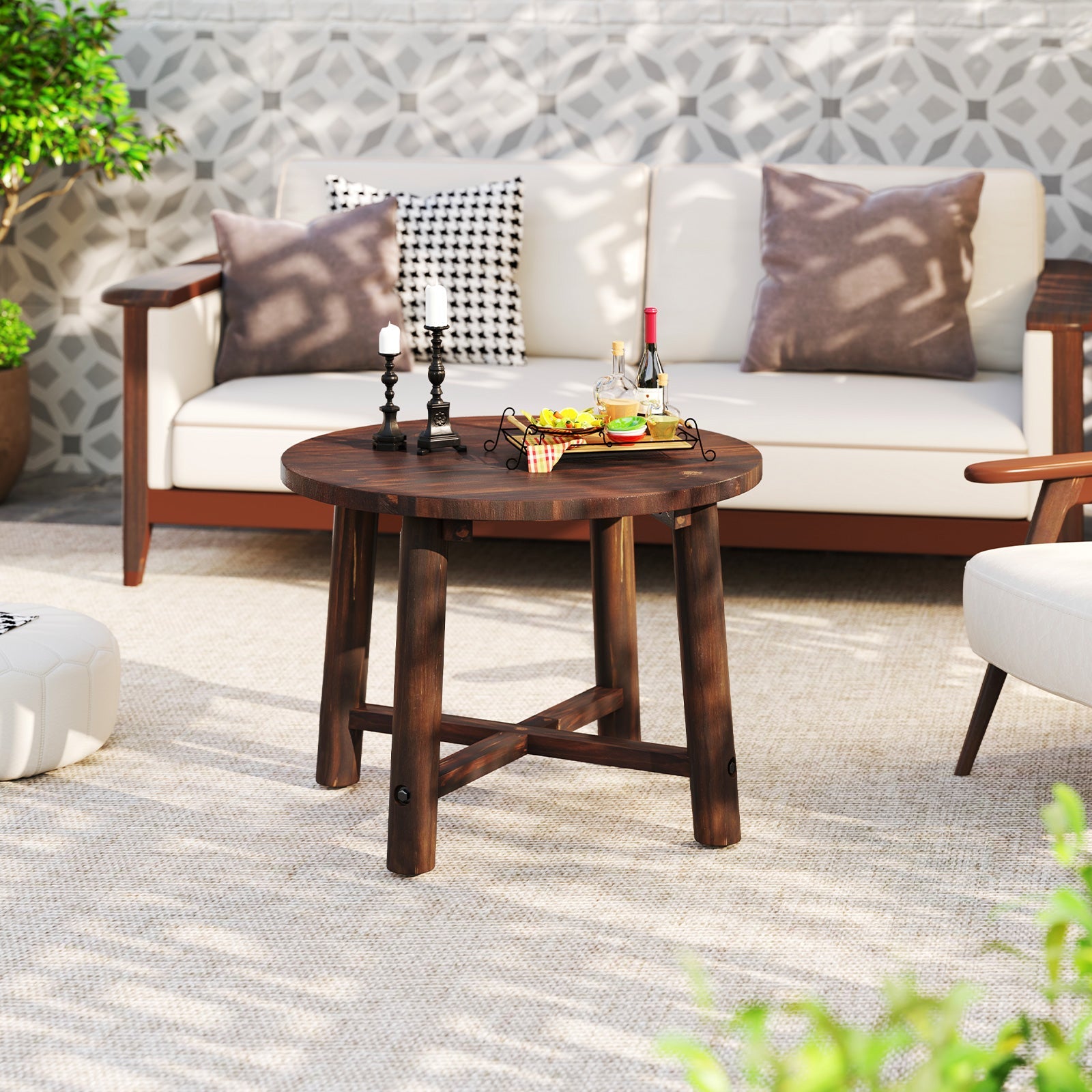 Patio End Table with Solid Wood Structure for Garden Deck Poolside and Indoors-Brown