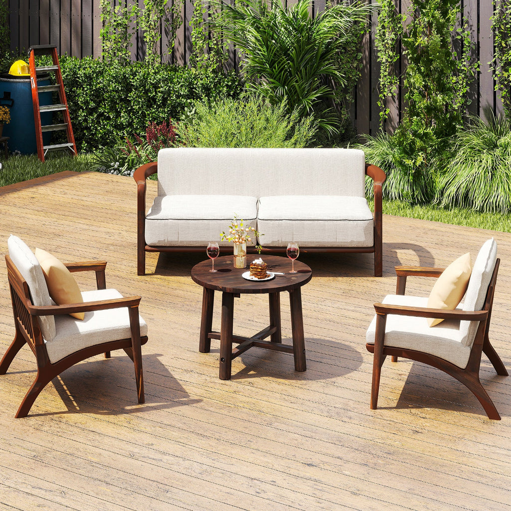 Patio End Table with Solid Wood Structure for Garden Deck Poolside and Indoors-Brown