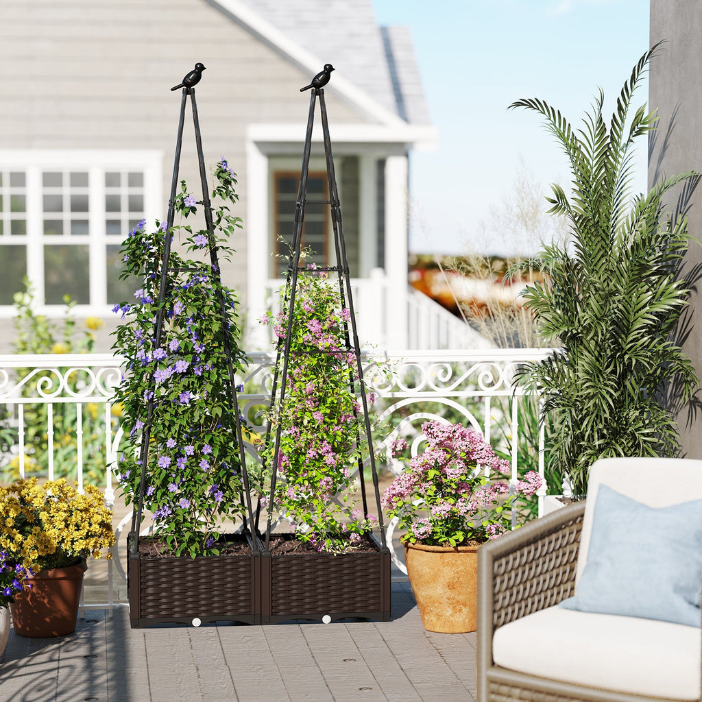 Raised Garden Bed Adjustable with Plant Box and Trellis with Lockable Wheels