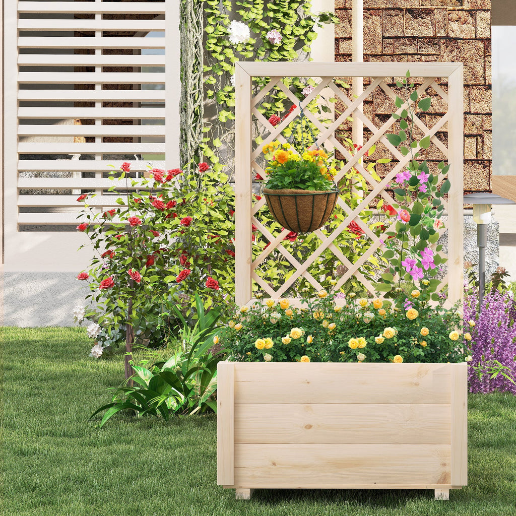 Raised Garden Bed Wooden Elevated Planter Box with Lattice Trellis-S