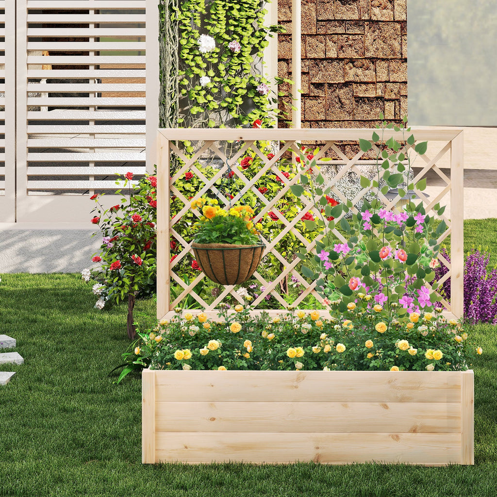 Raised Garden Bed Wooden Elevated Planter Box with Lattice Trellis-L