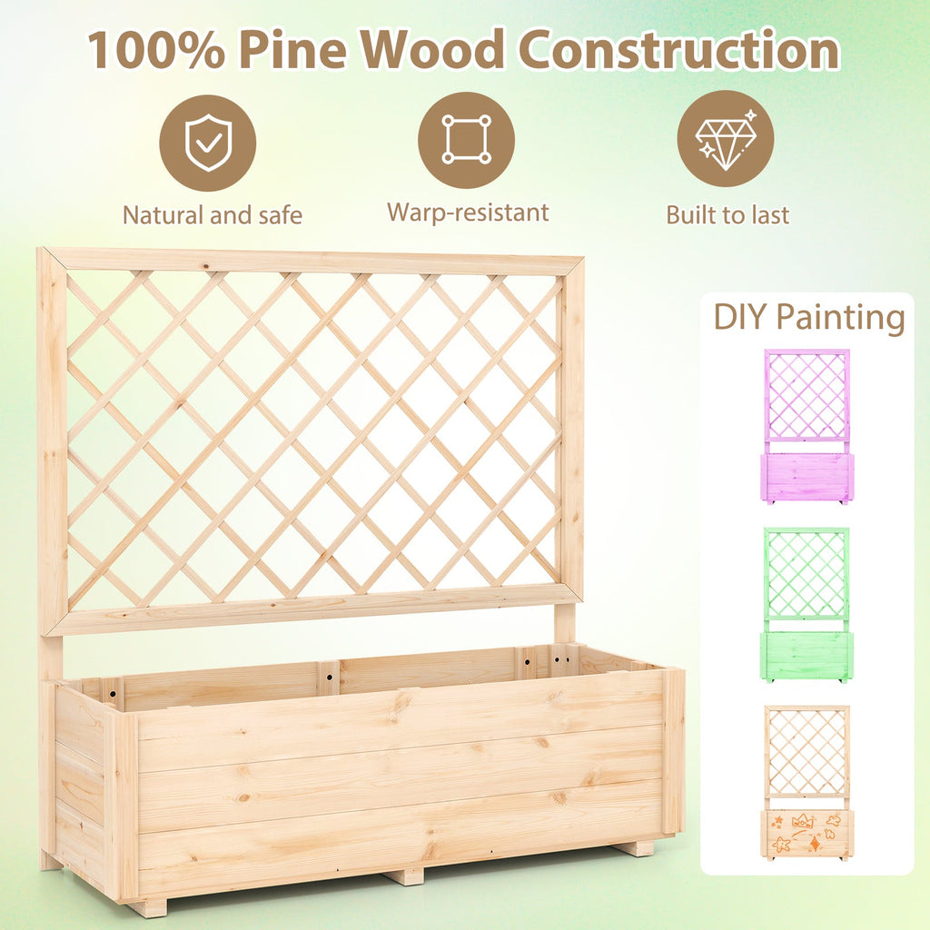 Raised Garden Bed Wooden Elevated Planter Box with Lattice Trellis-L