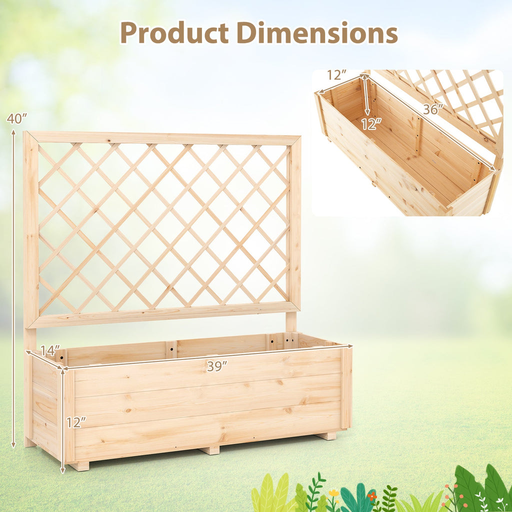 Raised Garden Bed Wooden Elevated Planter Box with Lattice Trellis-L