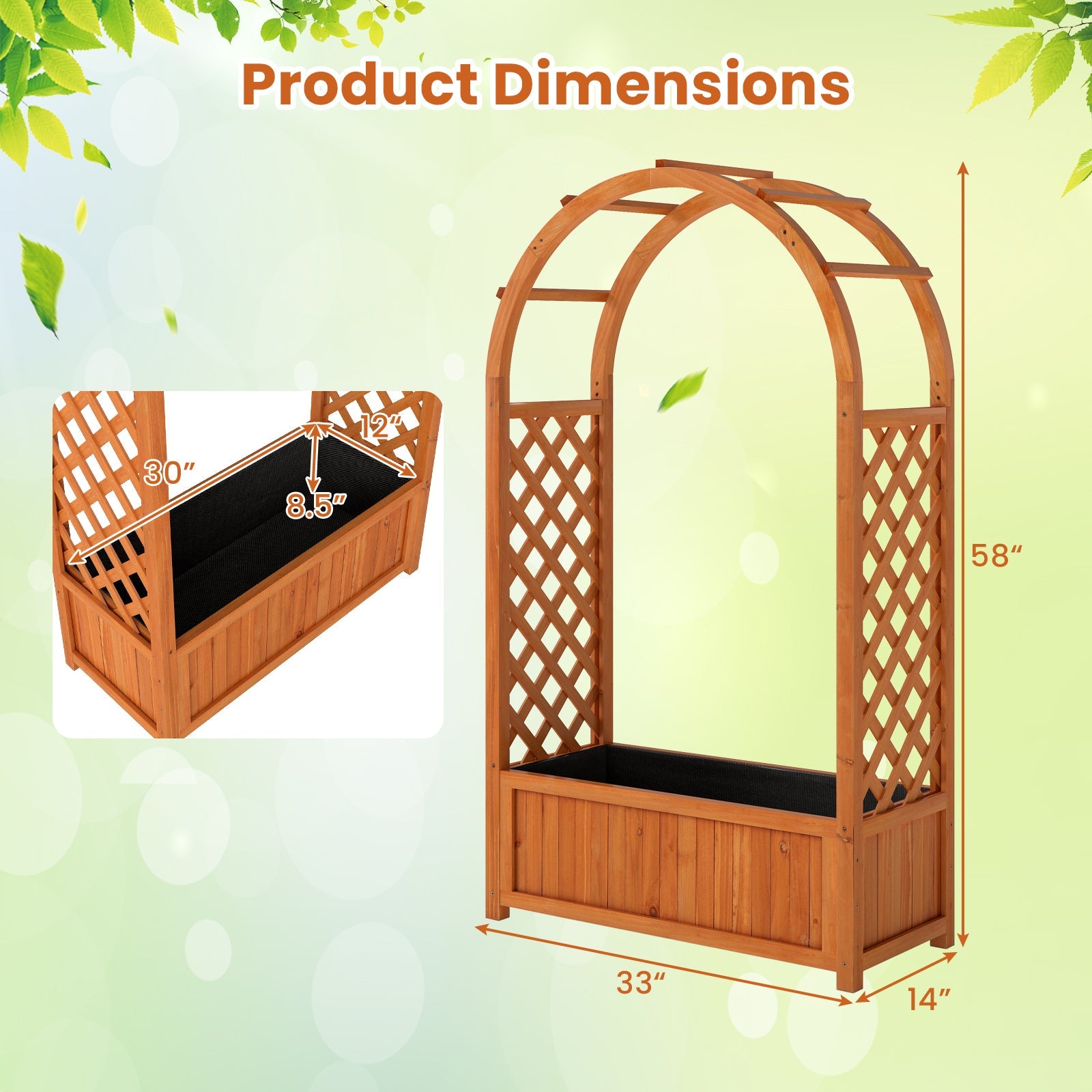 Raised Garden Bed with Lattice Trellis Ached Roof Wooden Elevated Planter Box-Brown