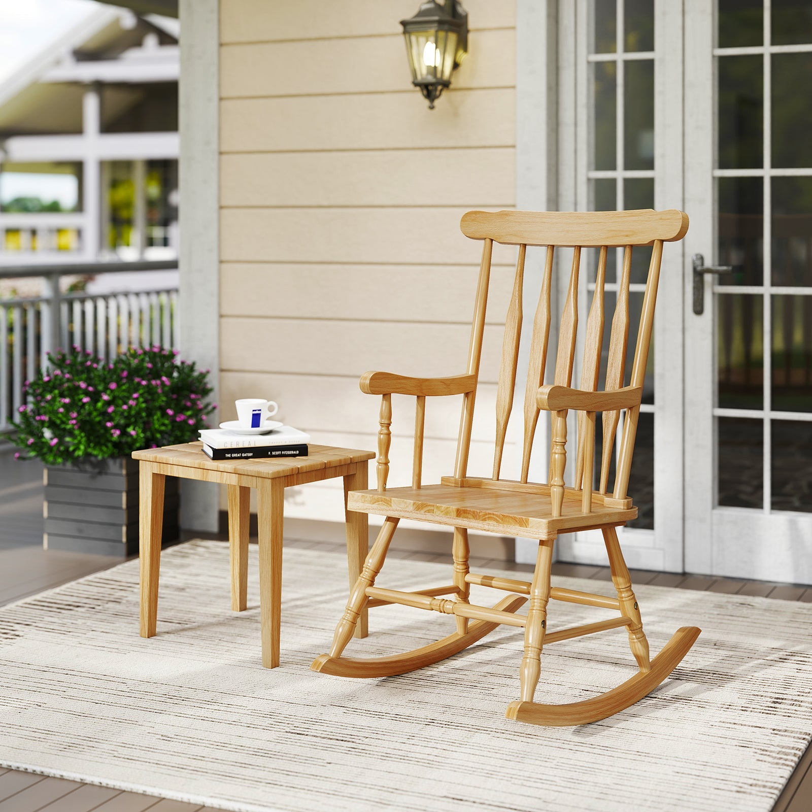 Rocking Chair with Solid Wooden Frame for Garden and Patio-Natural