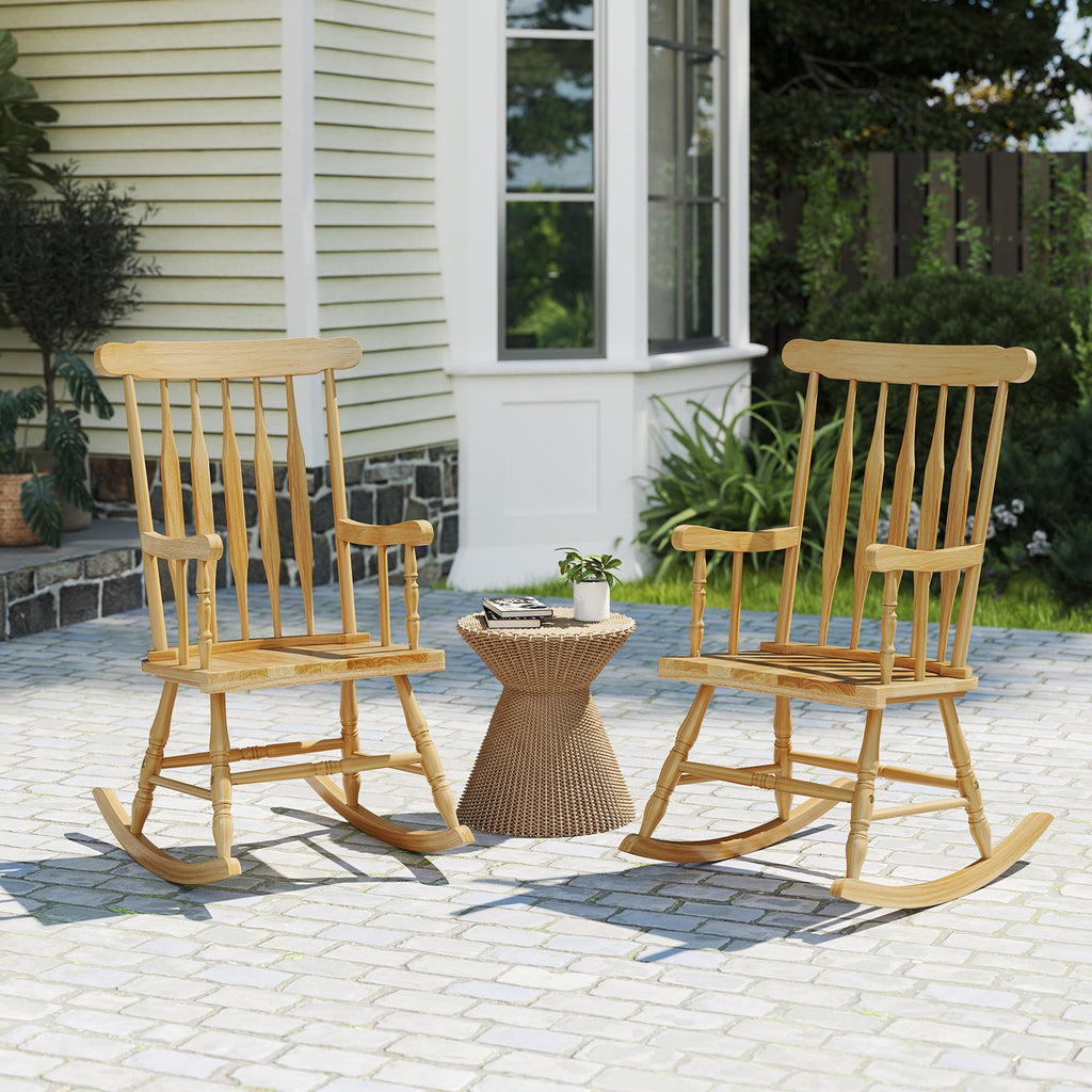 Rocking Chair with Solid Wooden Frame for Garden and Patio-Natural