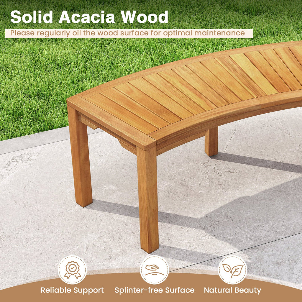Set of 1 Outdoor Bench Acacia Wood Curved Garden Bench 2-Person