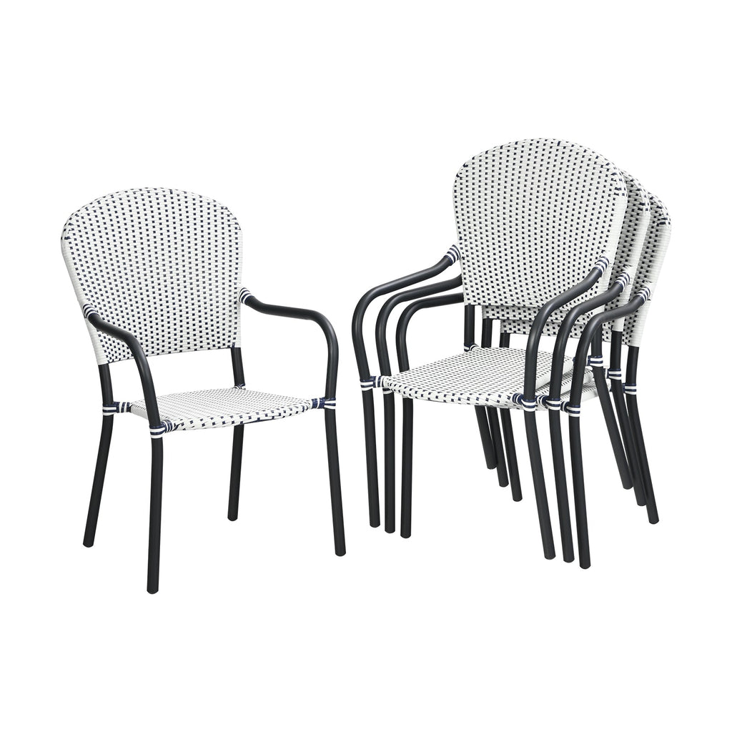 Set of 4 Patio Rattan Stackable Dining Chair with  Armrest for Garden-White