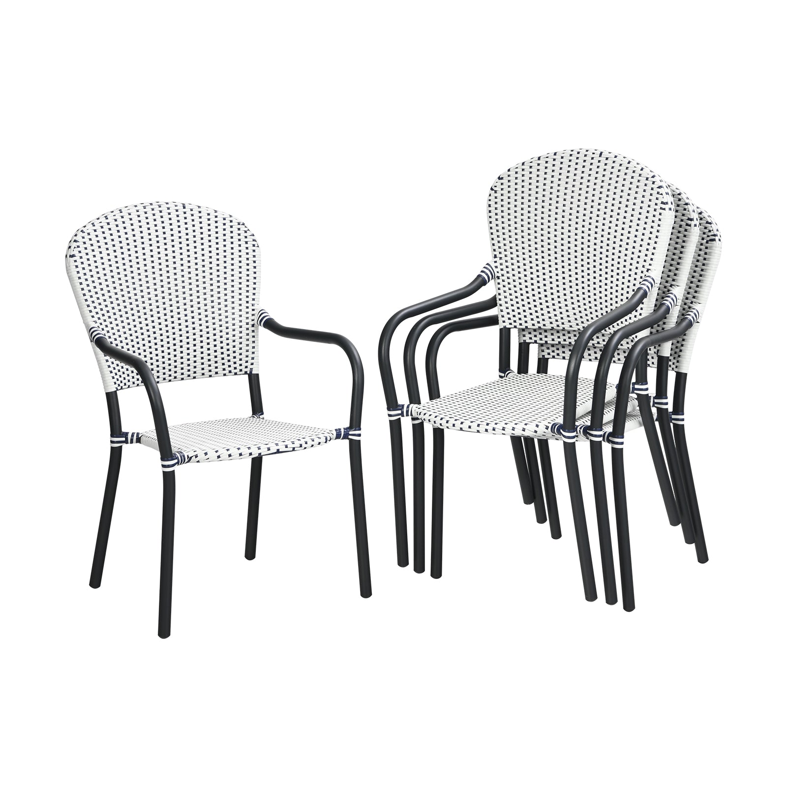 Set of 4 Patio Rattan Stackable Dining Chair with  Armrest for Garden-White