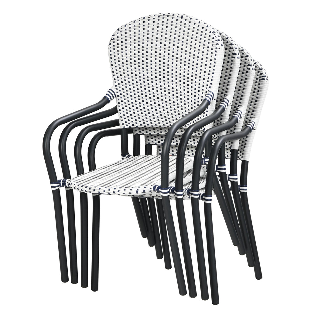 Set of 4 Patio Rattan Stackable Dining Chair with  Armrest for Garden-White