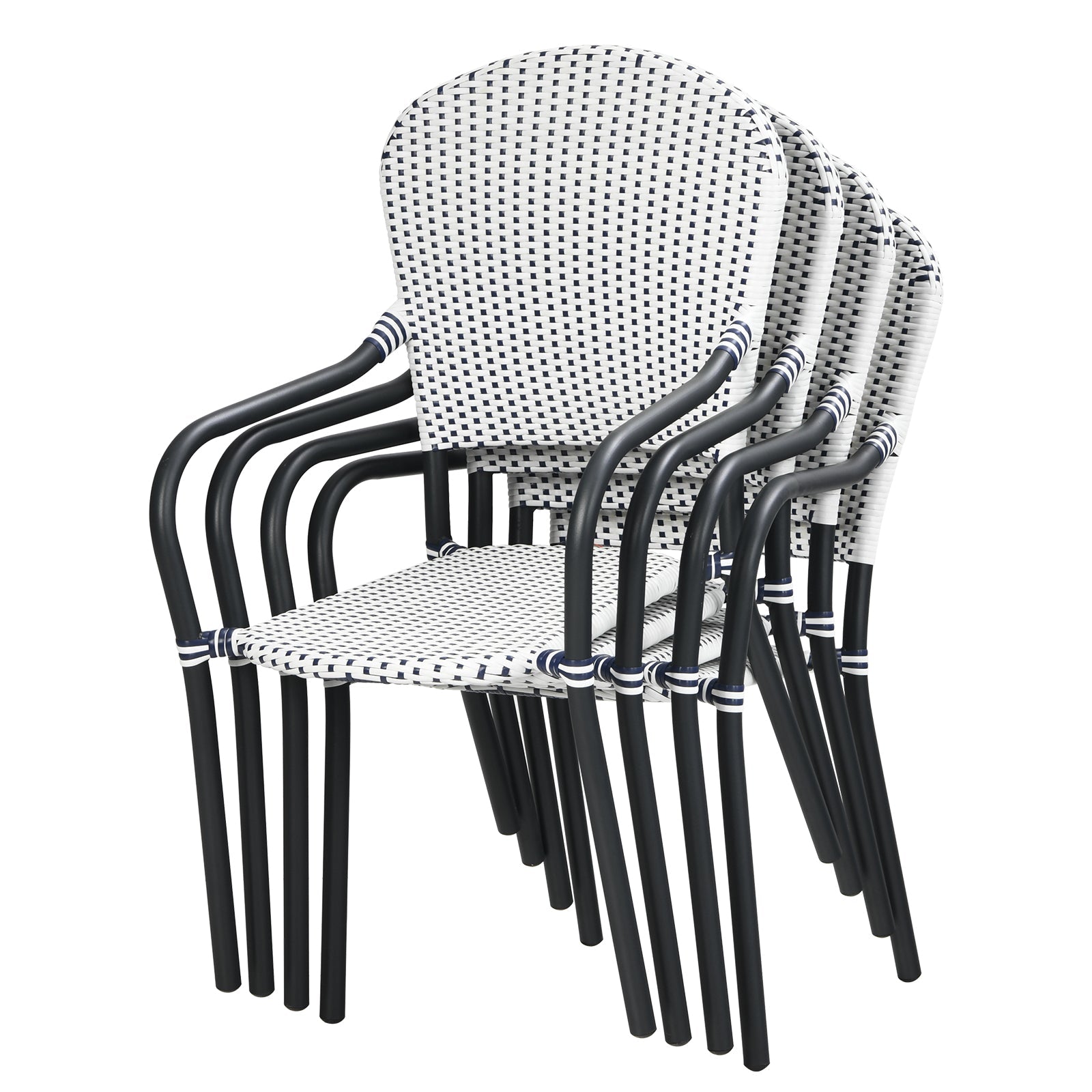 Set of 4 Patio Rattan Stackable Dining Chair with  Armrest for Garden-White