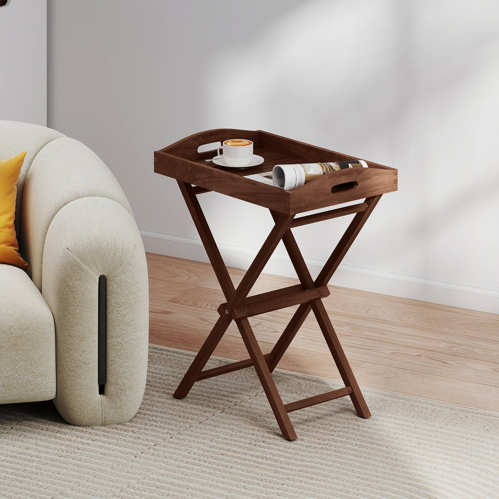 Solid Teak Wood Tray Table with Removable Tray Top for Patio and Garden