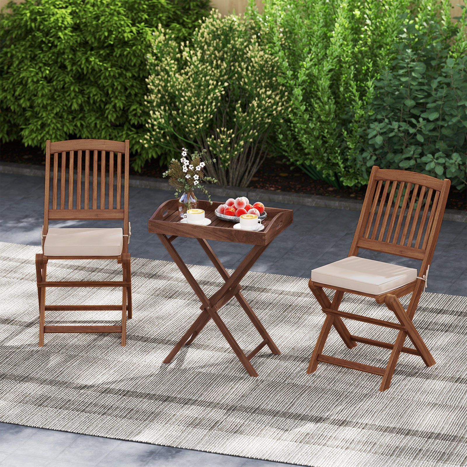 Solid Teak Wood Tray Table with Removable Tray Top for Patio and Garden