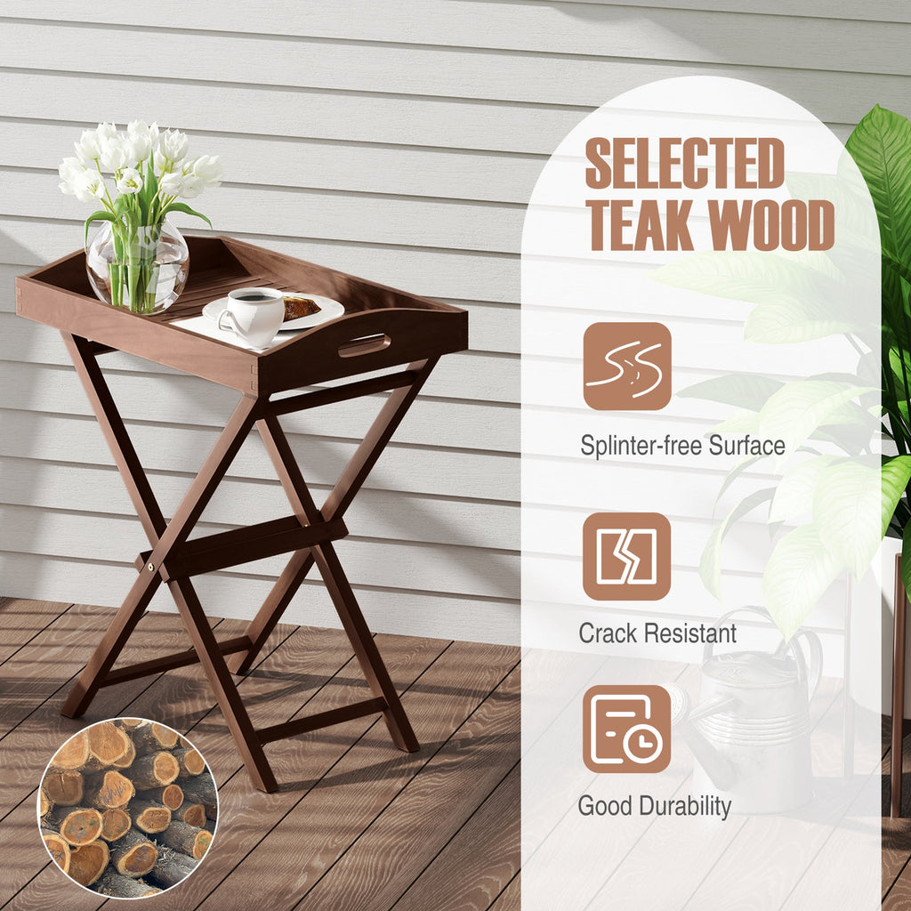 Solid Teak Wood Tray Table with Removable Tray Top for Patio and Garden