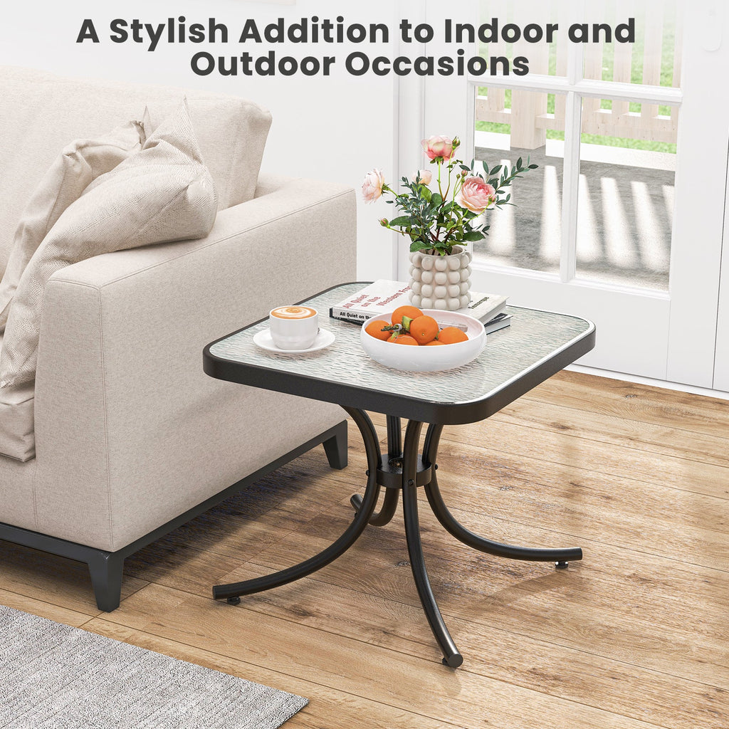 Tempered Glass Top Patio Table with Heavy-duty Metal Frame for Garden Poolside-Black