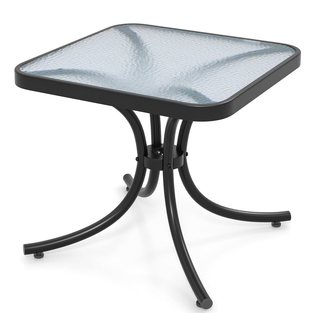 Tempered Glass Top Patio Table with Heavy-duty Metal Frame for Garden Poolside-Black