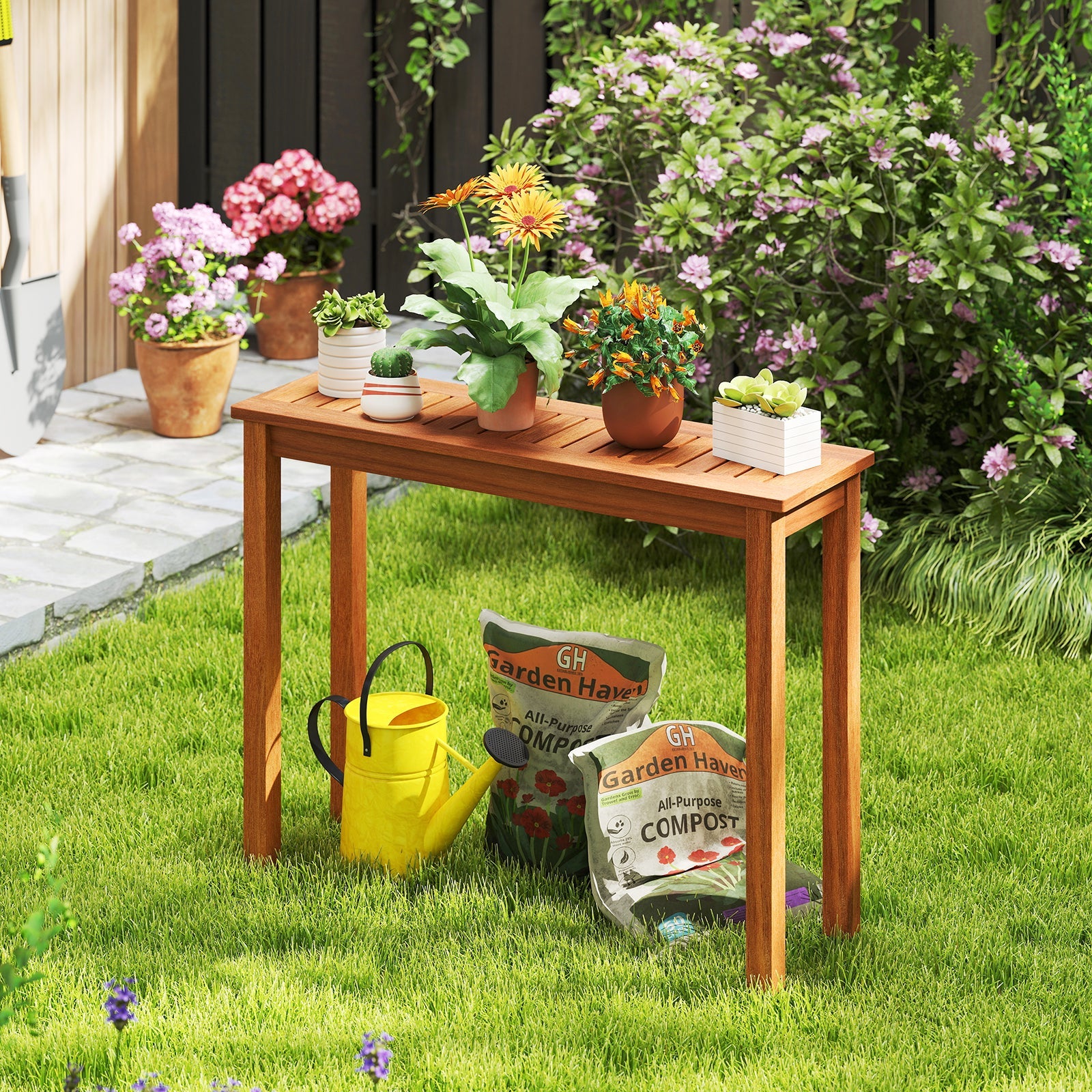 Wooden Plant Stand Outdoor Indoor Solid Wood Flower Pot Holder Display Shelf-M