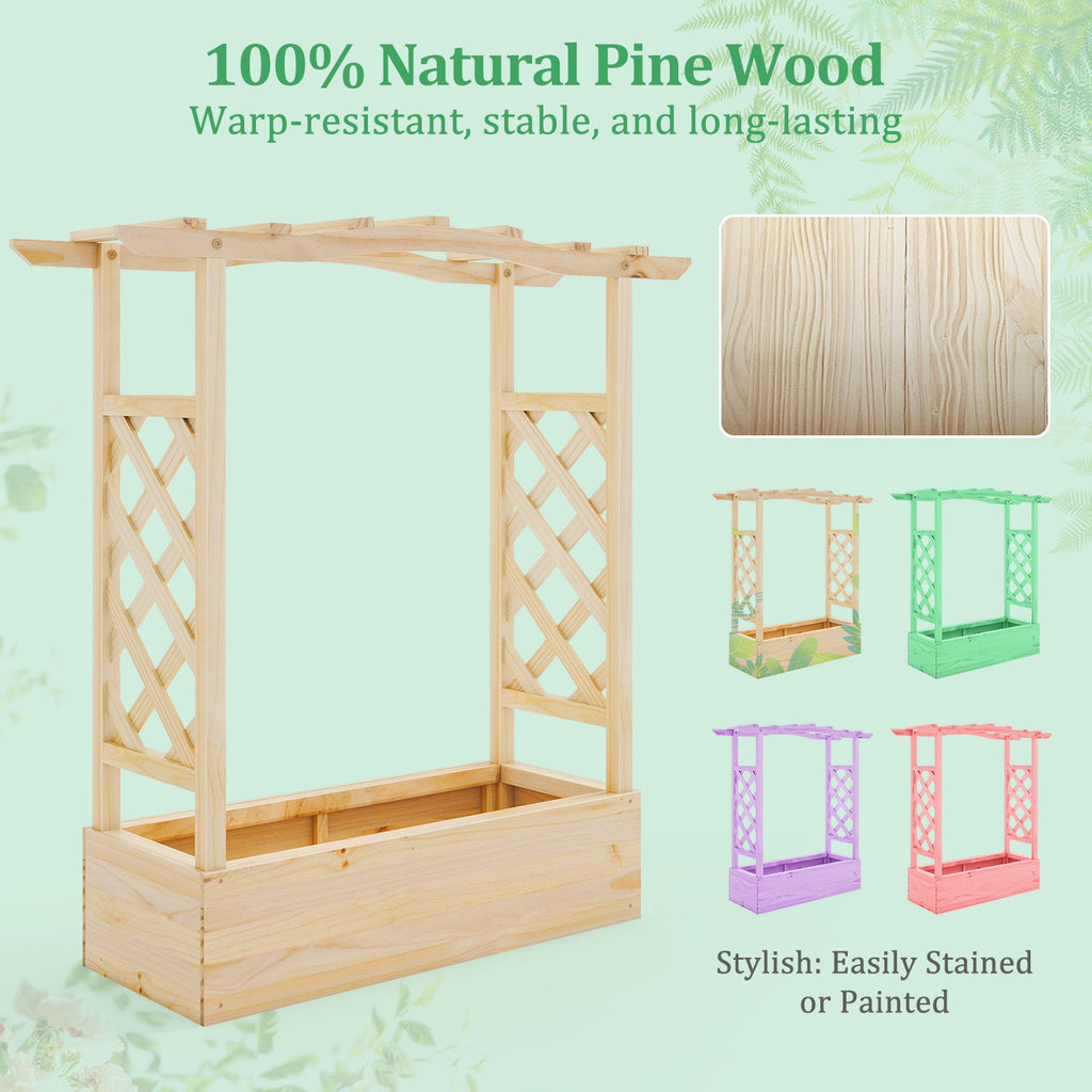 Wooden Raised Garden Bed Planter Box with Trellis and Hanging Roof