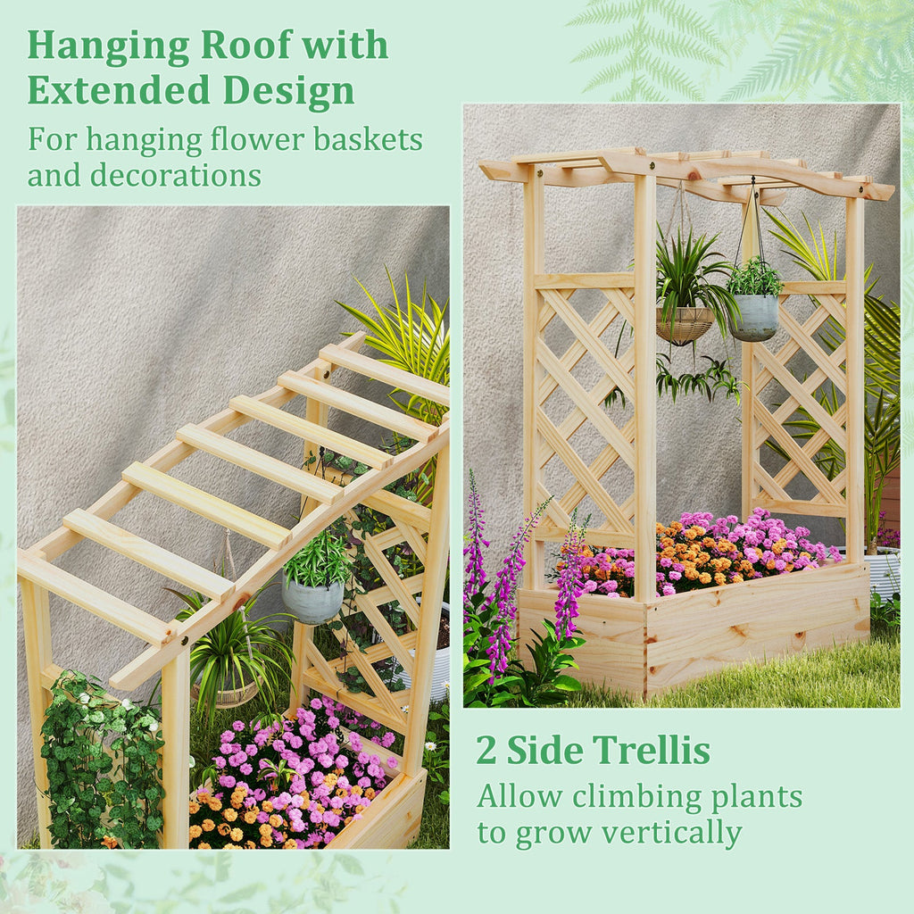 Wooden Raised Garden Bed Planter Box with Trellis and Hanging Roof
