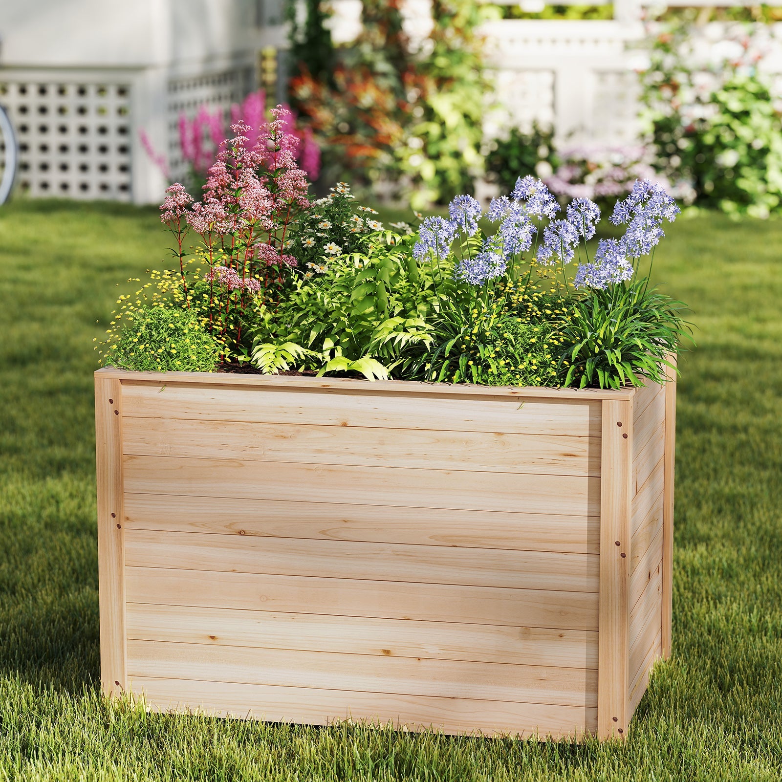 Wooden Raised Garden Bed Elevated Planter Box with Open-Ended Base