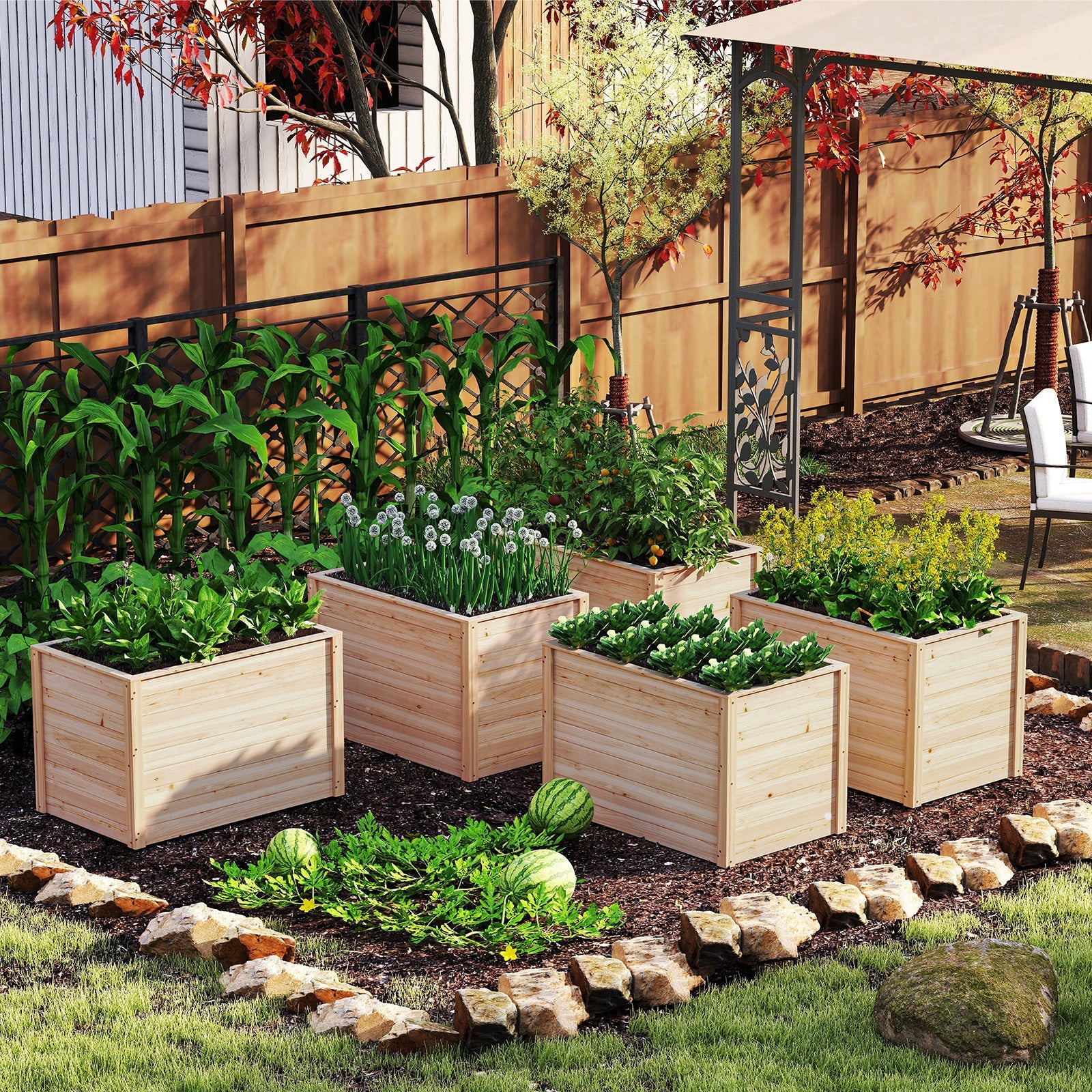 Wooden Raised Garden Bed Elevated Planter Box with Open-Ended Base