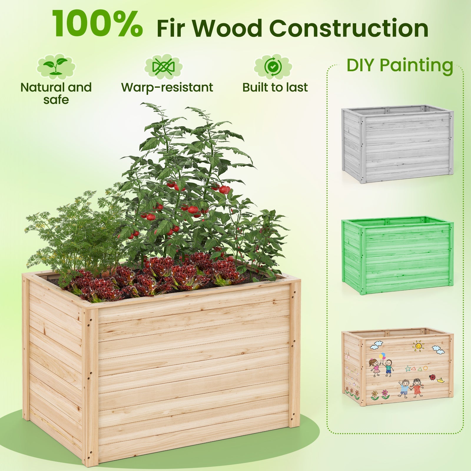 Wooden Raised Garden Bed Elevated Planter Box with Open-Ended Base
