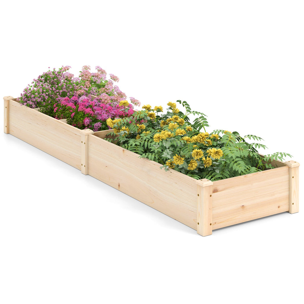 Wooden Raised Open-Ended Base Garden Bed with 2 Planter Boxes Divider-Natural