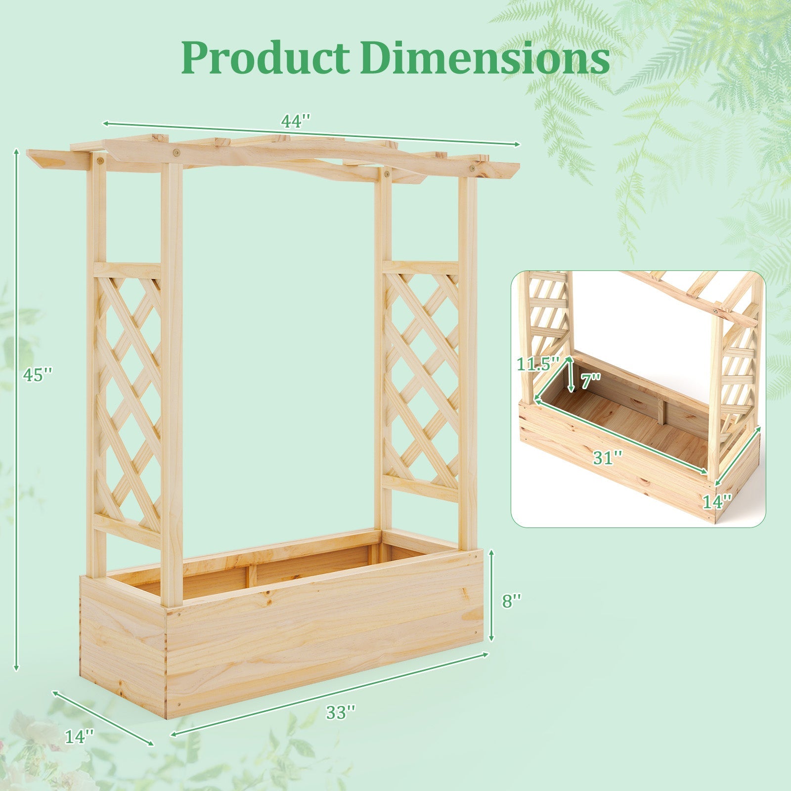 Wooden Raised Garden Bed Planter Box with Trellis and Hanging Roof