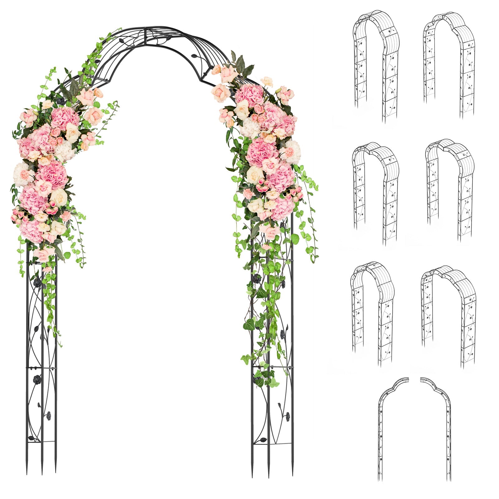 Garden Arch Arbor Trellis for Climbing Plants Roses Vines-Black
