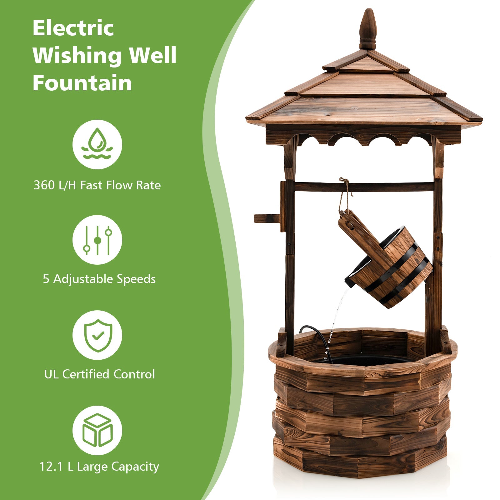 Patio Wooden Water Fountain with Electric Pump-Brown
