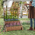 Raised Garden Bed with Trellis 2-tier Wood Planter Box with Drainage Holes-Rustic Brown