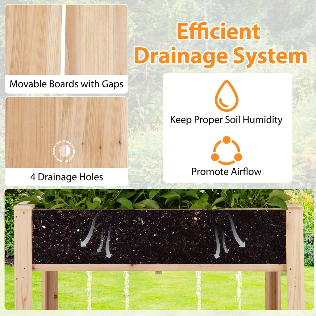 Raised Garden Bed with Trellis Wooden Elevated Planter Box with Legs-Natural