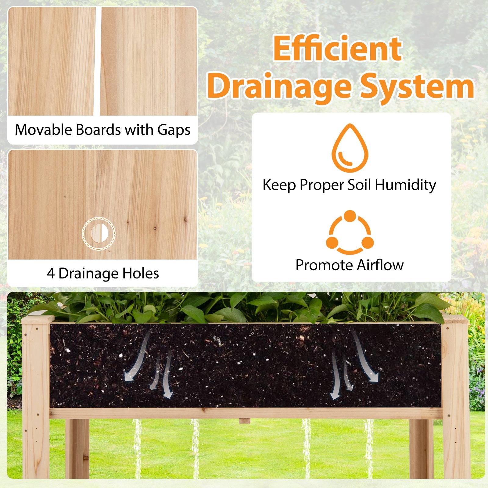 Raised Garden Bed with Trellis Wooden Elevated Planter Box with Legs-Natural