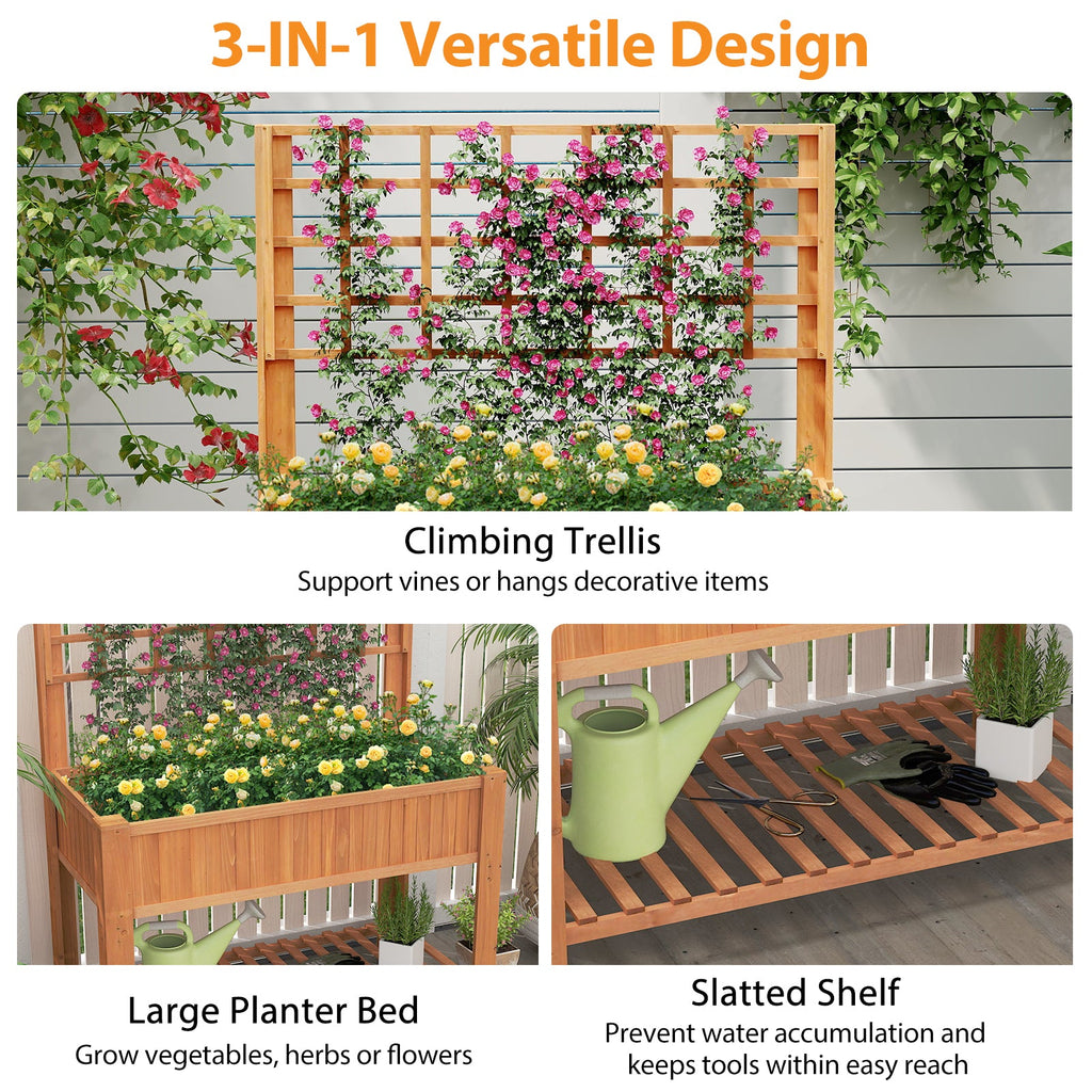 Raised Garden Bed with Trellis Wooden Elevated Planter Box with Legs-Orange