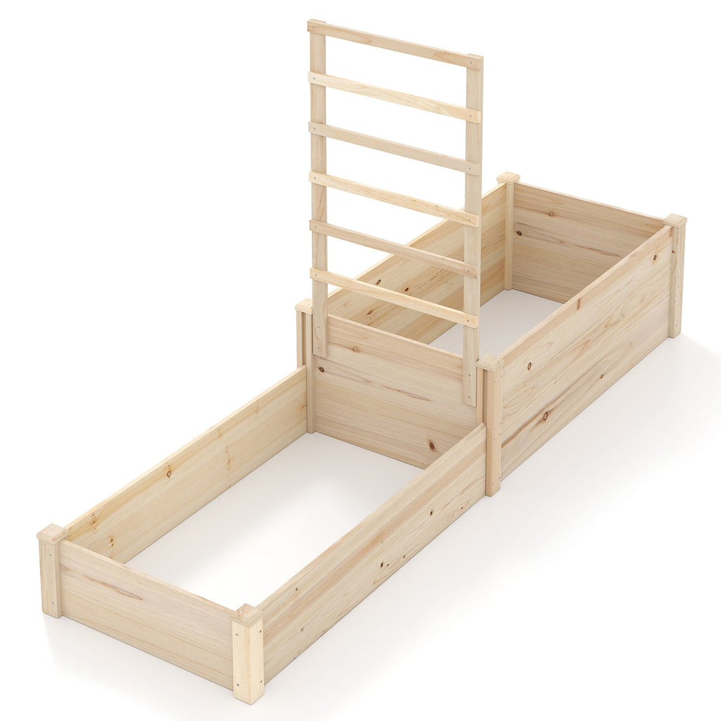 Raised Garden Bed with Trellis 87 Inch Wooden Elevated Planter with 2 Planter Boxes-Natural