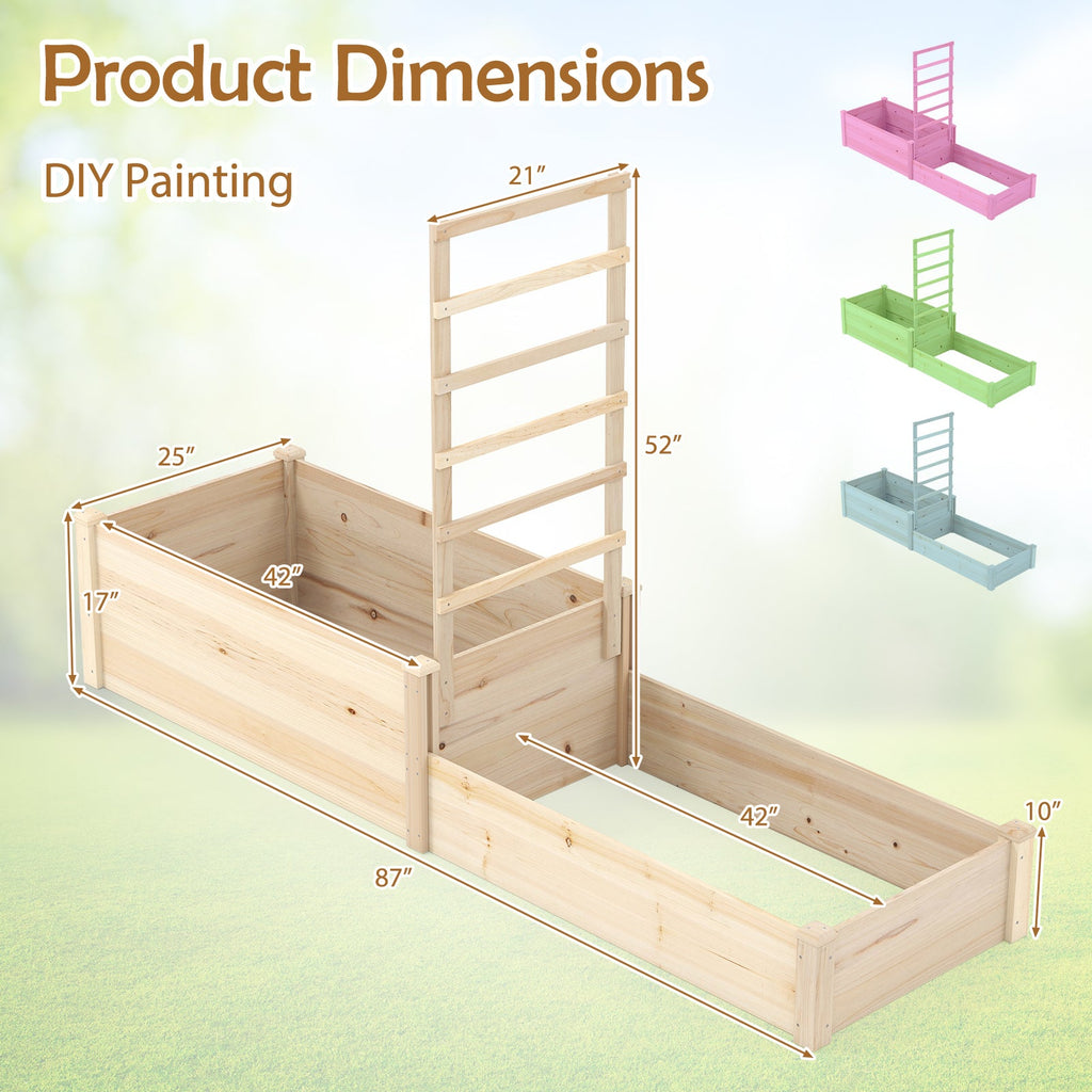 Raised Garden Bed with Trellis 87 Inch Wooden Elevated Planter with 2 Planter Boxes-Natural