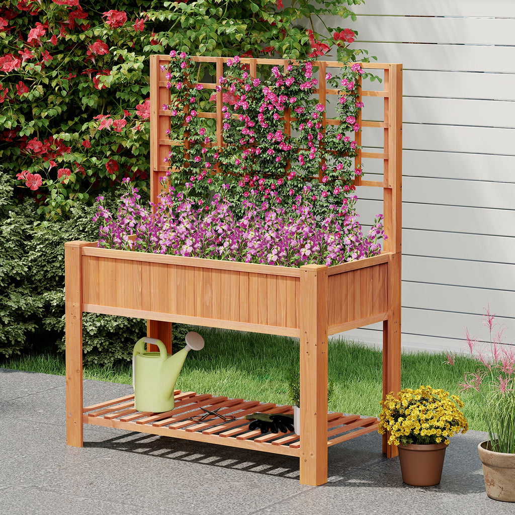 Raised Garden Bed with Trellis Wooden Elevated Planter Box with Legs-Orange
