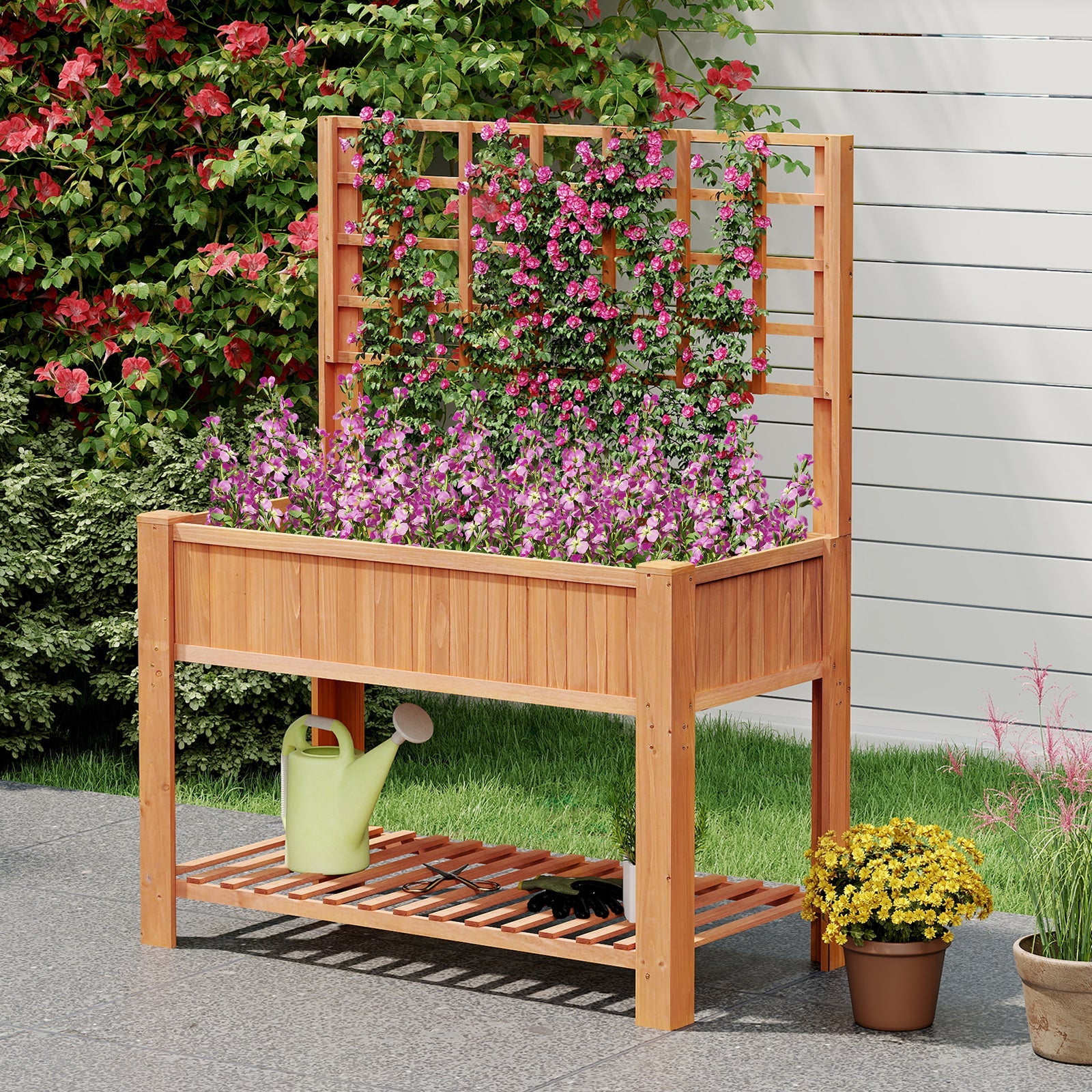 Raised Garden Bed with Trellis Wooden Elevated Planter Box with Legs-Orange