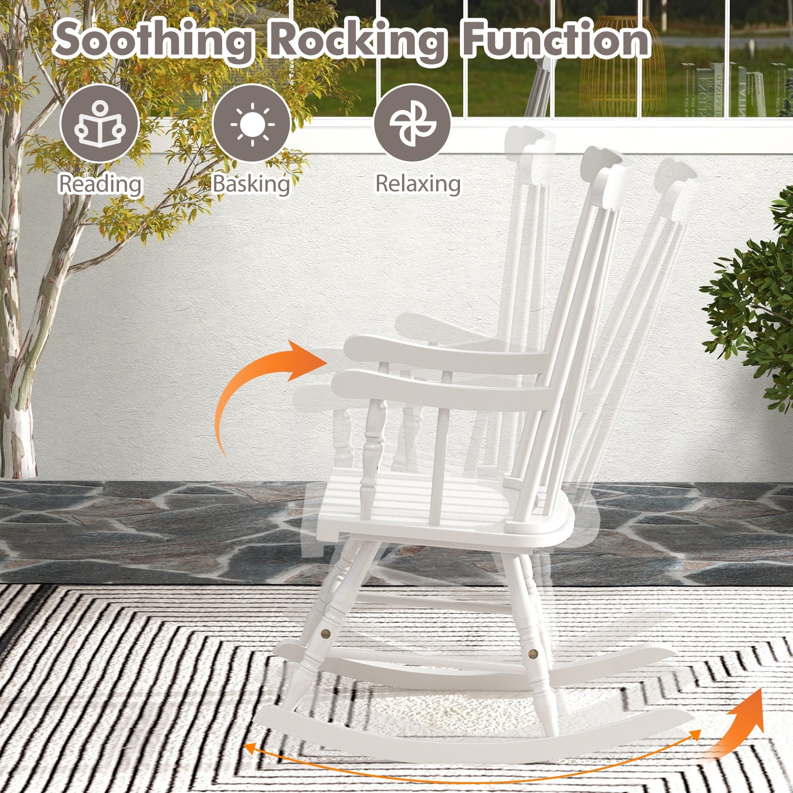 Rocking Chair with Solid Wooden Frame for Garden and Patio-White